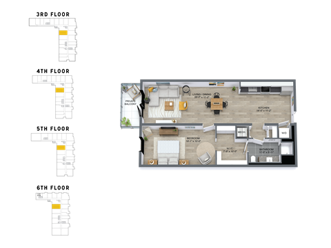 Floor plan for 1 bed, 1 bath, 924 sqft